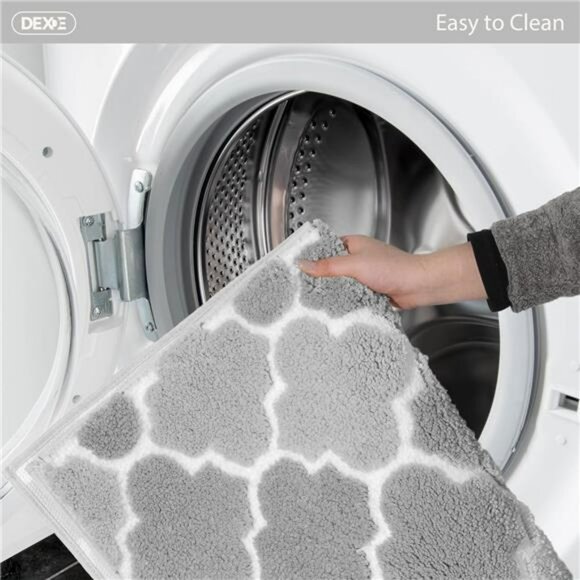 Gray Bathroom Rug Non Slip Checkered Bath Mat Plush Absorbent Shaggy Floor Carpe - Picture 6 of 7